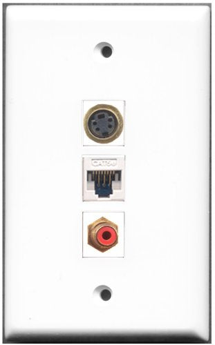 RiteAV - 1 Port RCA Red 1 S-Video 1 Cat5e Ethernet White Wall Plate