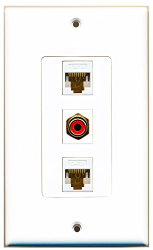 RiteAV - 1 Port RCA Red 2 Port Cat6 Ethernet White Decora Wall Plate Decorative