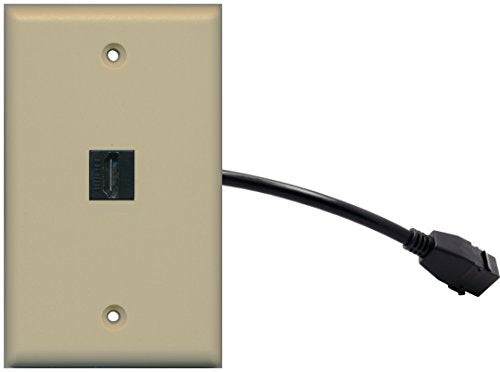RiteAV (1 Gang Flat) HDMI Wall Plate w/ Pigtail Extension Cable Ivory