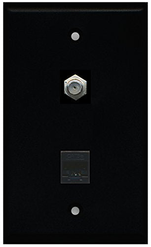 RiteAV - Black 1 Port Coax Cable TV- F-Type 1 Port Cat5e Ethernet Black Wall Plate