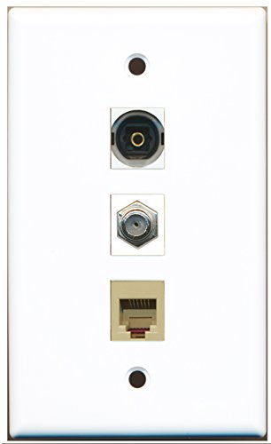 RiteAV - 1 Port Coax Cable TV- F-Type and 1 Port Phone RJ11 RJ12 Beige and 1 Port Toslink Wall Plate