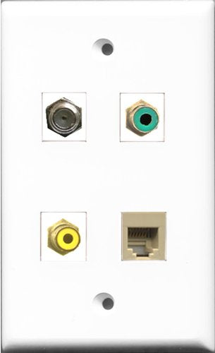 RiteAV 1 Port RCA Yellow and 1 Port RCA Green and 1 Port Coax Cable TV- F-Type and 1 Port Phone RJ11 RJ12 Beige Wall Plate