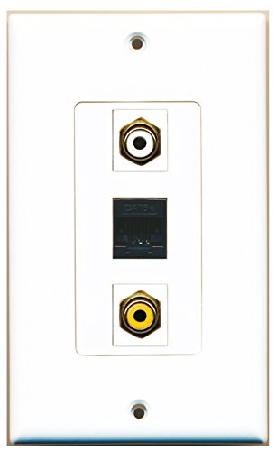 RiteAV - 1 Port RCA White and 1 Port RCA Yellow and 1 Port Cat5e Ethernet Black Wall Plate Decorative