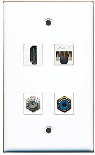 RiteAV - 1 Port HDMI 1 Port RCA Blue 1 Port Coax Cable TV- F-Type 1 Port Cat5e Ethernet White Wall Plate