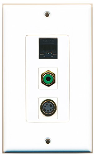RiteAV - 1 Port RCA Green and 1 Port S-Video and 1 Port Cat5e Ethernet Black Decorative Wall Plate Decorative