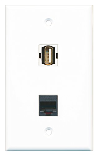 RiteAV - 1 Port USB A-A 1 Port Phone RJ11 RJ12 Black Wall Plate - Bracket Included