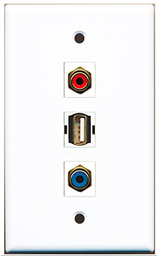 RiteAV - 1 Port RCA Red and 1 Port RCA Blue and 1 Port USB A-A Wall Plate