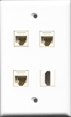 RiteAV 1 Port HDMI 3 Port Cat6 Ethernet White Wall Plate