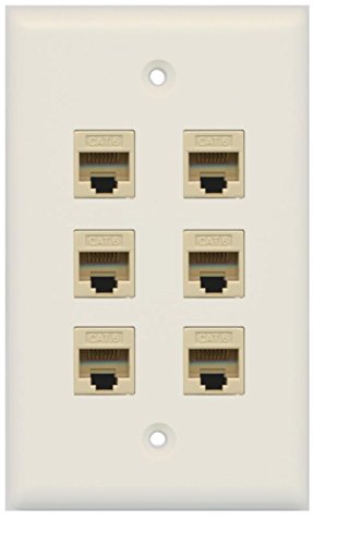 RiteAV 1 Gang Cat6 Wall Plate - Light Almond 6 Port
