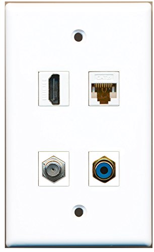 RiteAV - 1 Port HDMI 1 Port RCA Blue 1 Port Coax Cable TV- F-Type 1 Port Cat6 Ethernet White Wall Plate