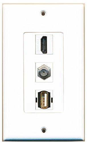 RiteAV - 1 Port HDMI and 1 Port Coax Cable TV- F-Type and 1 Port USB A-A Decorative Wall Plate Decorative