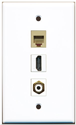 RiteAV - 1 Port HDMI 1 RCA White 1 Phone RJ11 RJ12 Beige Wall Plate