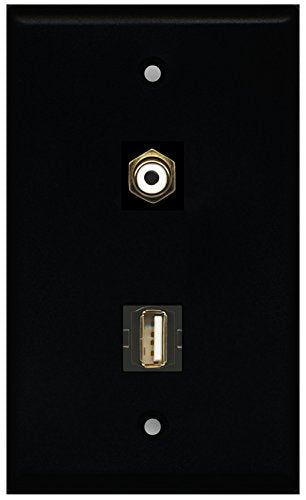 RiteAV - Black 1 Port RCA White 1 Port USB A-A Wall Plate