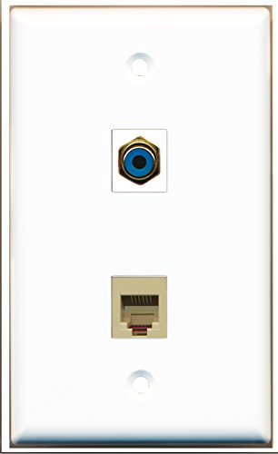 RiteAV - 1 Port RCA Blue 1 Port Phone RJ11 RJ12 Beige Wall Plate - Bracket Included