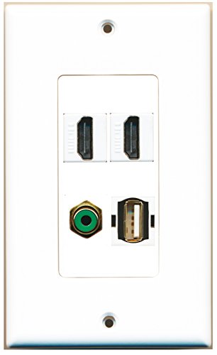RiteAV - 2 Port HDMI 1 Port RCA Green 1 Port USB A-A Wall Plate Decorative