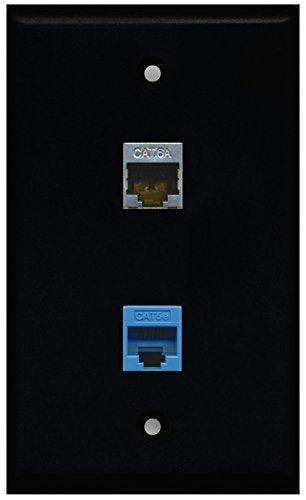 RiteAV - Black 1 Port Cat5e Ethernet Blue 1 Port Cat6a Wall Plate