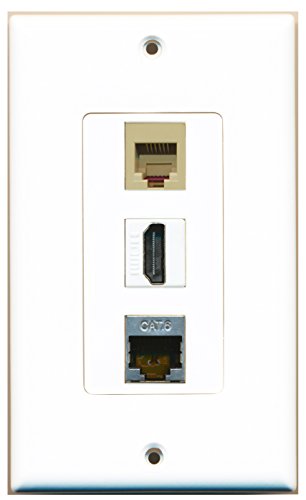 RiteAV - 1 Port HDMI and 1 Port Phone RJ11 RJ12 Beige and 1 Port Shielded Cat6 Ethernet Decorative Wall Plate
