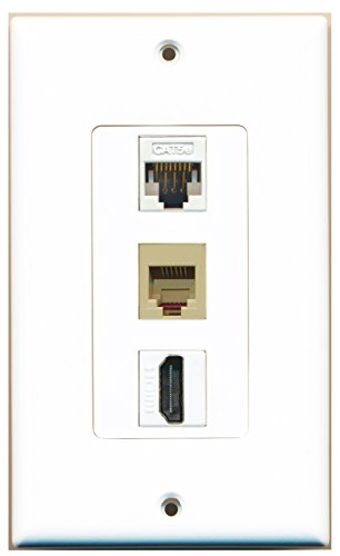 RiteAV - 1 Port HDMI and 1 Port Phone RJ11 RJ12 Beige and 1 Port Cat5e Ethernet White Decorative Wall Plate Decorative
