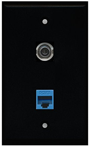 RiteAV - Black 1 Port 3.5mm 1 Port Cat6 Ethernet Blue Wall Plate