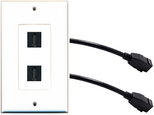 RiteAV (1 Gang Decorative) 2 HDMI Wall Plate w/ Pigtail Extension Cable White