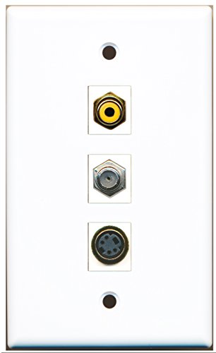 RiteAV - 1 Port RCA Yellow and 1 Port Coax Cable TV- F-Type and 1 Port S-Video Wall Plate
