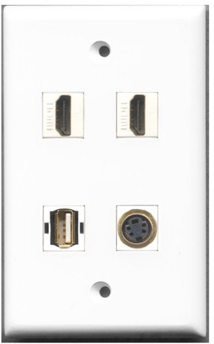 RiteAV - 2 Port HDMI 1 Port USB A-A 1 Port S-Video Wall Plate