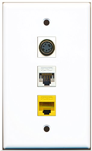 RiteAV - 1 Port S-Video 1 Cat5e Ethernet White 1 Cat5e Ethernet Yellow Wall Plate