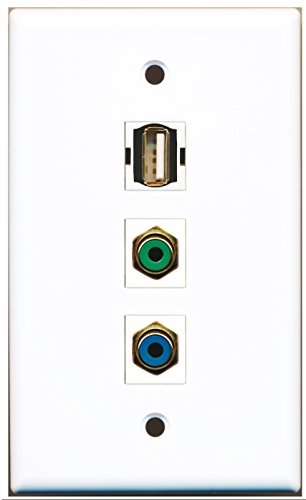 RiteAV - 1 Port RCA Green and 1 Port RCA Blue and 1 Port USB A-A Wall Plate
