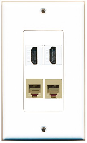 RiteAV - 2 Port HDMI 2 Port Phone RJ11 RJ12 Beige Wall Plate Decorative