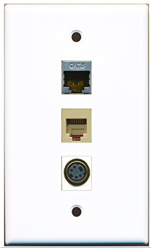 RiteAV - 1 Port Phone RJ11 RJ12 Beige and 1 Port S-Video and 1 Port Shielded Cat6 Ethernet Wall Plate