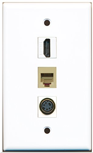 RiteAV - 1 Port HDMI and 1 Port Phone RJ11 RJ12 Beige and 1 Port S-Video Wall Plate
