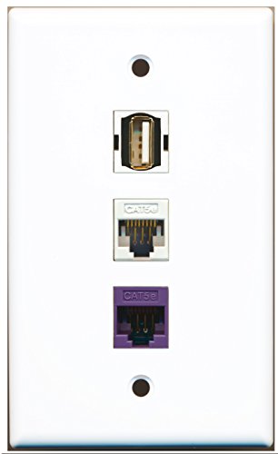 RiteAV - 1 Port USB A-A 1 Cat5e Ethernet White 1 Cat5e Ethernet Purple Wall Plate