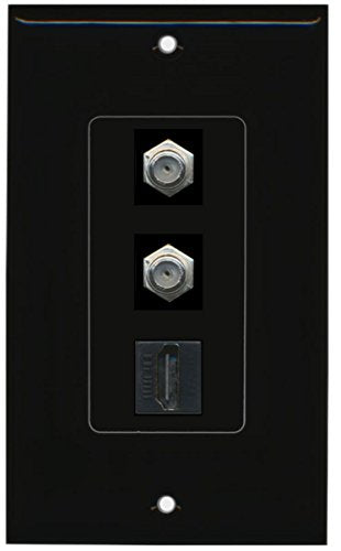RiteAV - 1 Port HDMI 2 Port Coax Cable TV- F-Type Decorative Wall Plate - Black