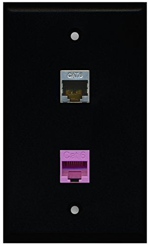 RiteAV - Black 1 Port Shielded Cat6 Ethernet 1 Port Cat6 Ethernet Purple Wall Plate