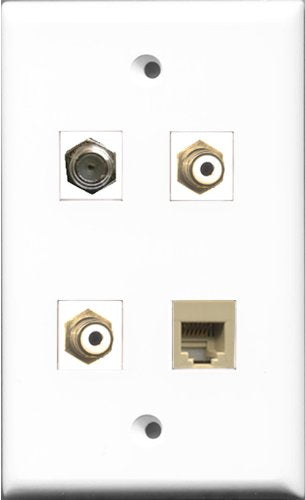 RiteAV - 2 Port RCA White and 1 Port Coax Cable TV- F-Type and 1 Port Phone RJ11 RJ12 Beige Wall Plate