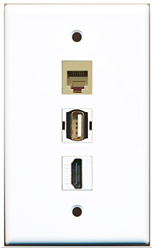 RiteAV - 1 Port HDMI and 1 Port USB A-A and 1 Port Phone RJ11 RJ12 Beige Wall Plate