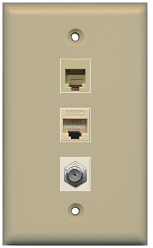 RiteAV - 1 Port Coax Cable TV- F-Type 1 Phone RJ11 RJ12 1 Cat5e Ethernet Wall Plate - Ivory
