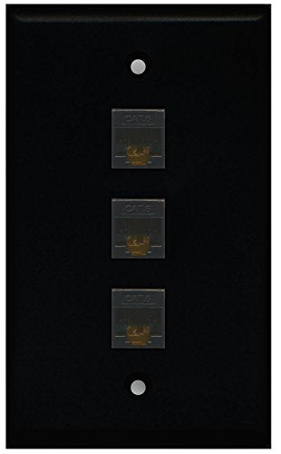 RiteAV (1 Gang Flat) 3 Cat6 Black Wall Plate Black