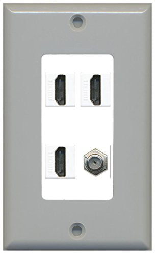 RiteAV - 3 x HDMI and 1 x Coax Cable TV F Type Port Wall Plate Decorative - Gray/White