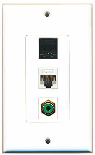 RiteAV - 1 Port RCA Green and 1 Port Cat5e Ethernet White and 1 Port Cat5e Ethernet Black Decorative Wall Plate
