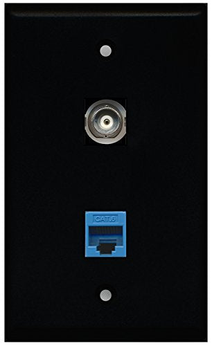 RiteAV - Black 1 Port BNC 1 Port Cat6 Ethernet Blue Wall Plate