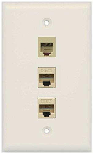 RiteAV - 1 Port Phone RJ11 RJ12 Beige 2 Port Cat6 Ethernet Wall Plate - Light Almond