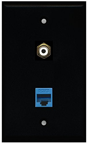 RiteAV - Black 1 Port RCA White 1 Port Cat6 Ethernet Blue Wall Plate