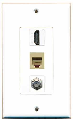 RiteAV - 1 Port HDMI 1 Port Coax Cable TV- F-Type and 1 Port Phone RJ11 RJ12 Beige Decorative Wall Plate - White