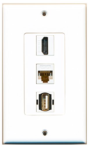 RiteAV - 1 Port HDMI and 1 Port USB A-A and 1 Port Cat6 Ethernet White Decorative Wall Plate Decorative