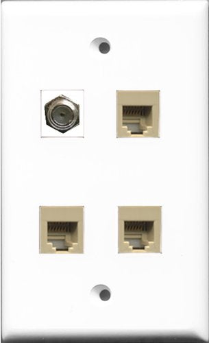 RiteAV 1 Port Coax Cable TV- F-Type 3 Port Phone RJ11 RJ12 Beige Wall Plate