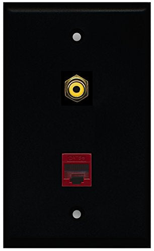 RiteAV - Black 1 Port RCA Yellow 1 Port Cat5e Ethernet Red Wall Plate