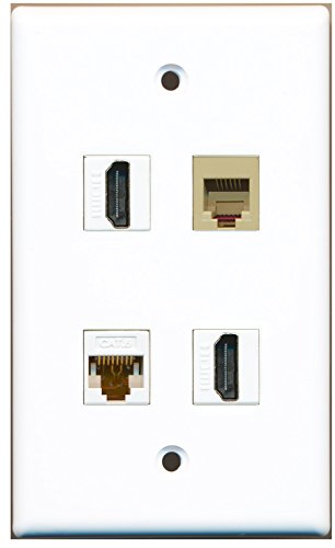 RiteAV - 2 Port HDMI 1 Port Phone RJ11 RJ12 Beige 1 Port Cat6 Ethernet White Wall Plate