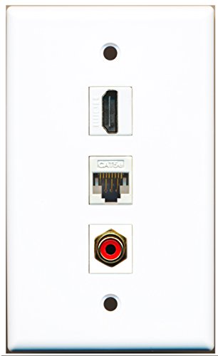 RiteAV - 1 Port HDMI and 1 Port RCA Red and 1 Port Cat5e Ethernet White Wall Plate
