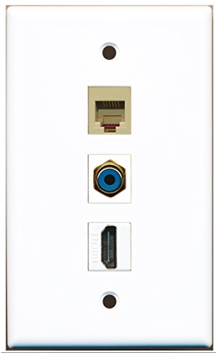 RiteAV - 1 Port HDMI and 1 Port RCA Blue and 1 Port Phone RJ11 RJ12 Beige Wall Plate